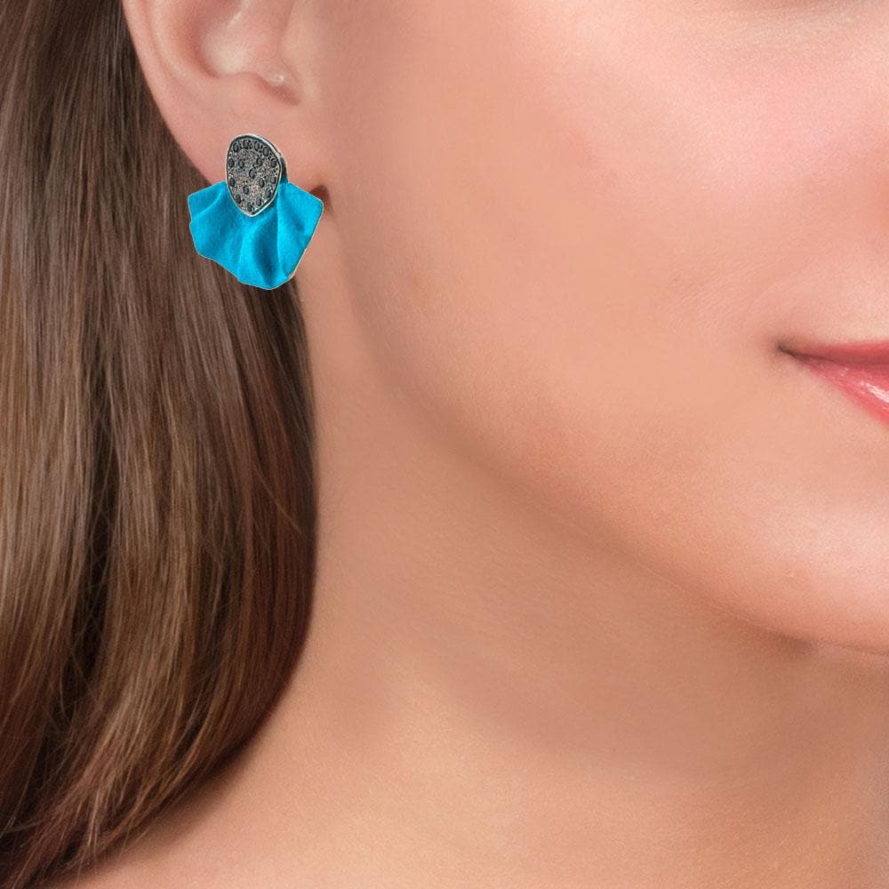 Handmade Gold Plated Silver Turquoise Stud Earrings With Black Zirconia - Anthos Crafts