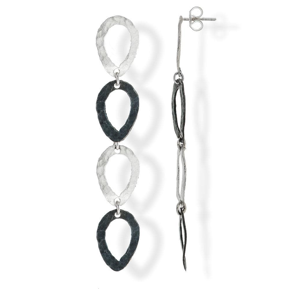 Handmade Black & Silver Long Dangle Earrings Drops - Anthos Crafts