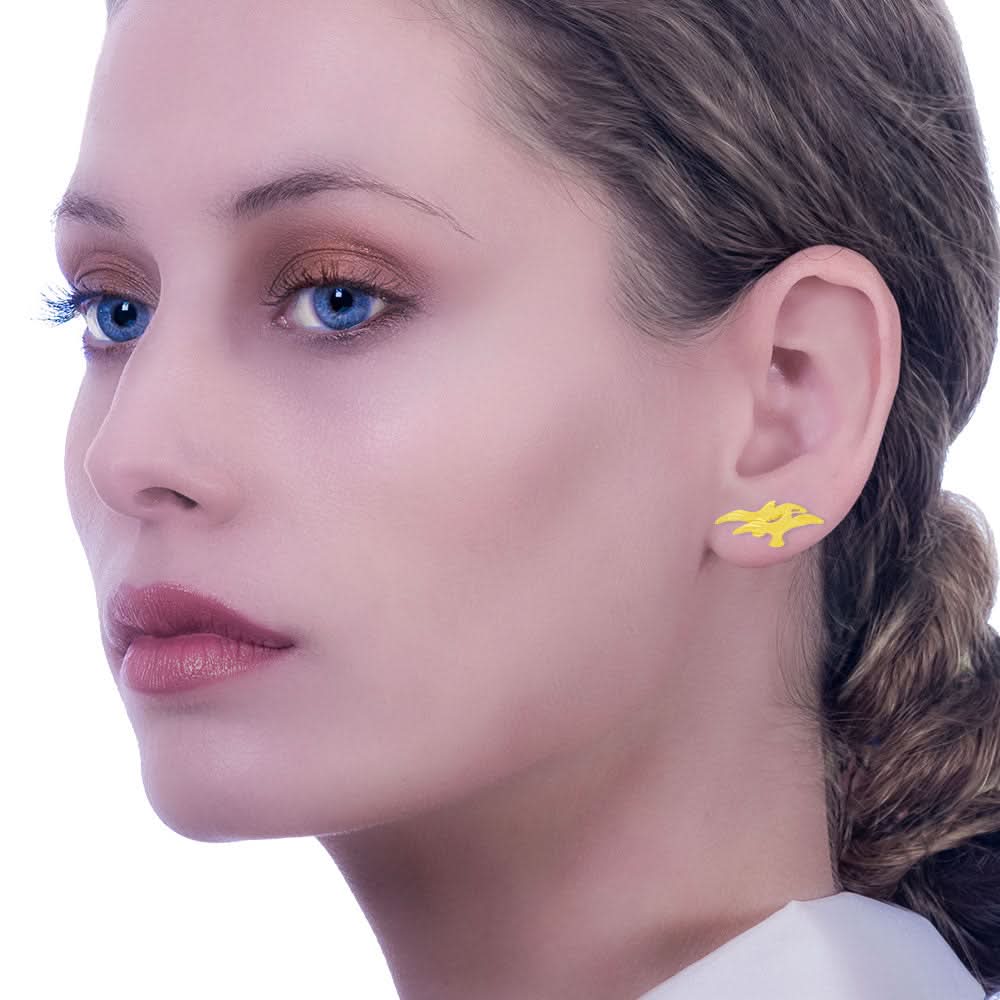 Handmade Gold Plated Silver Stud Earrings Double Seagulls - Anthos Crafts