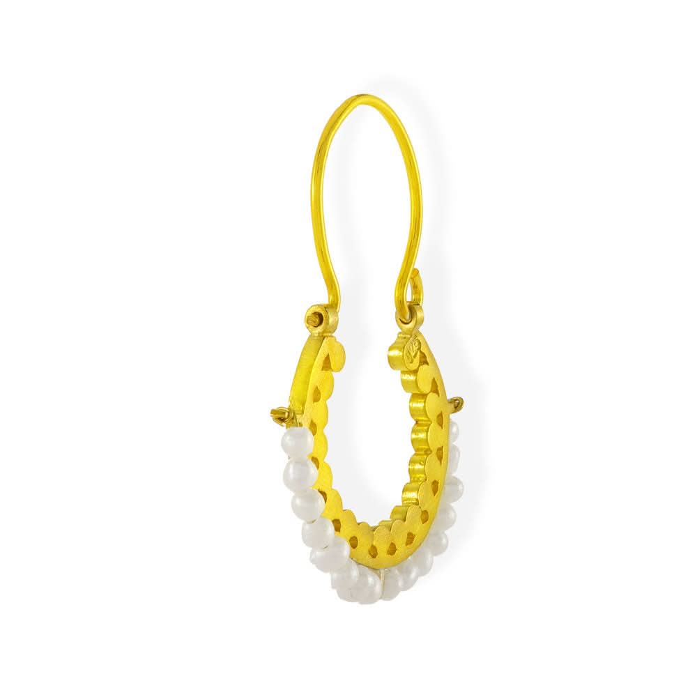 Handmade Gold Plated Silver Hoop Earrings With Freshwater Pearls - Anthos Crafts