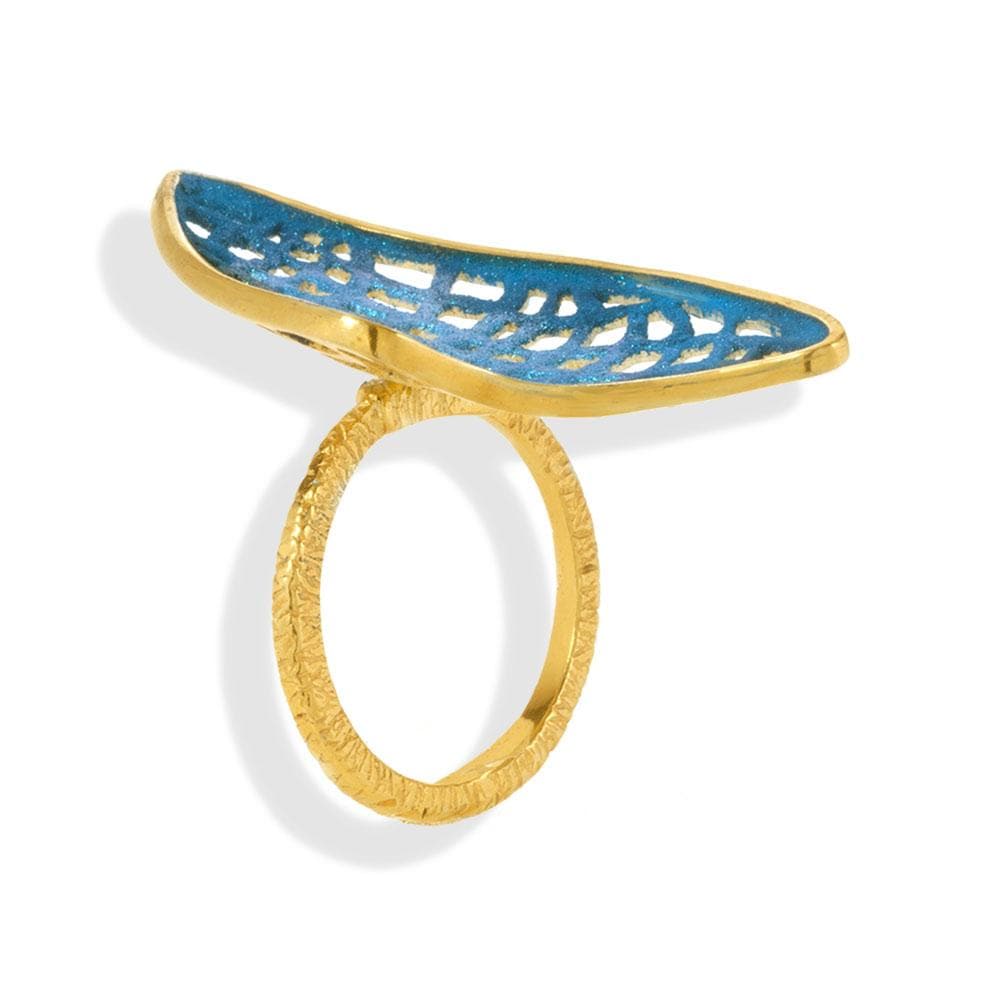 Handmade Gold Plated Silver Ocean Blue Ring - Anthos Crafts