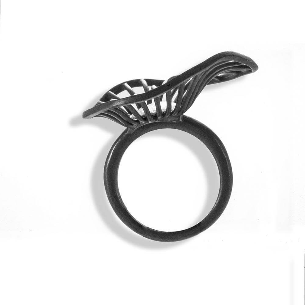 Handmade Black Plated Silver Flower Ring - Anthos Crafts