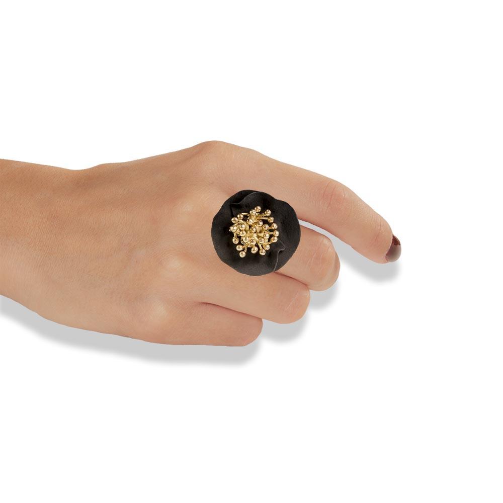 Handmade Gold Plated Silver Black Flower Ring - Anthos Crafts