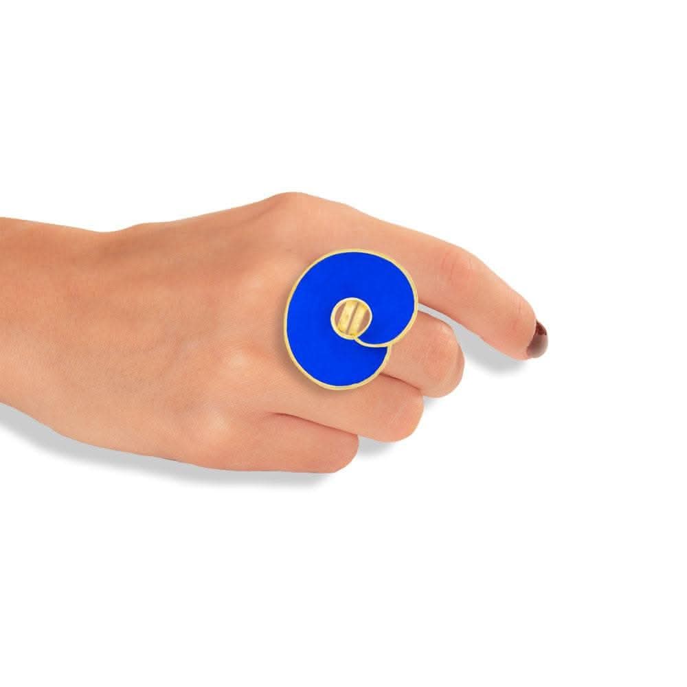 Handmade Gold Plated Silver Royal Blue Spiral Ring - Anthos Crafts