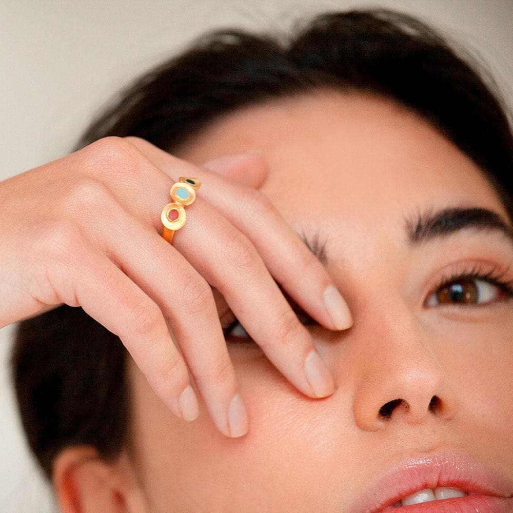 Handmade Gold Plated Slim Ring With Multicolor Enamel Favorita Colors JOIDART - Anthos Crafts