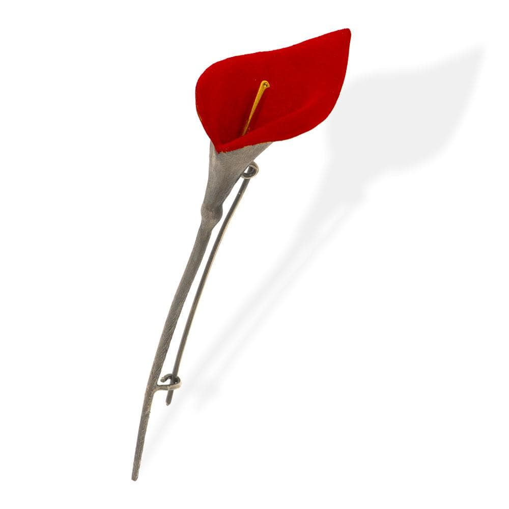 Handmade Black Plated Silver Red Lily Flower Brooch - Anthos Crafts