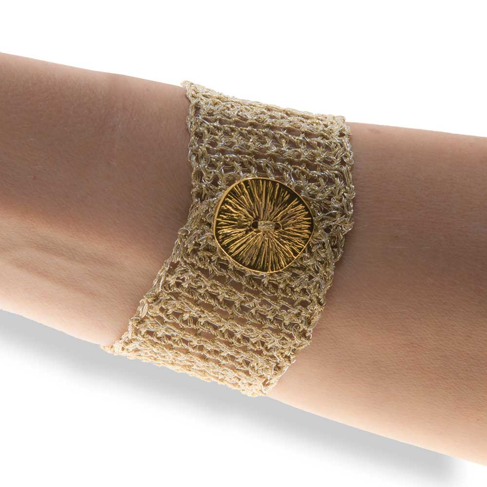 Handmade Gold Plated Knitted Crochet Bracelet with Freshwater Pearls - Anthos Crafts