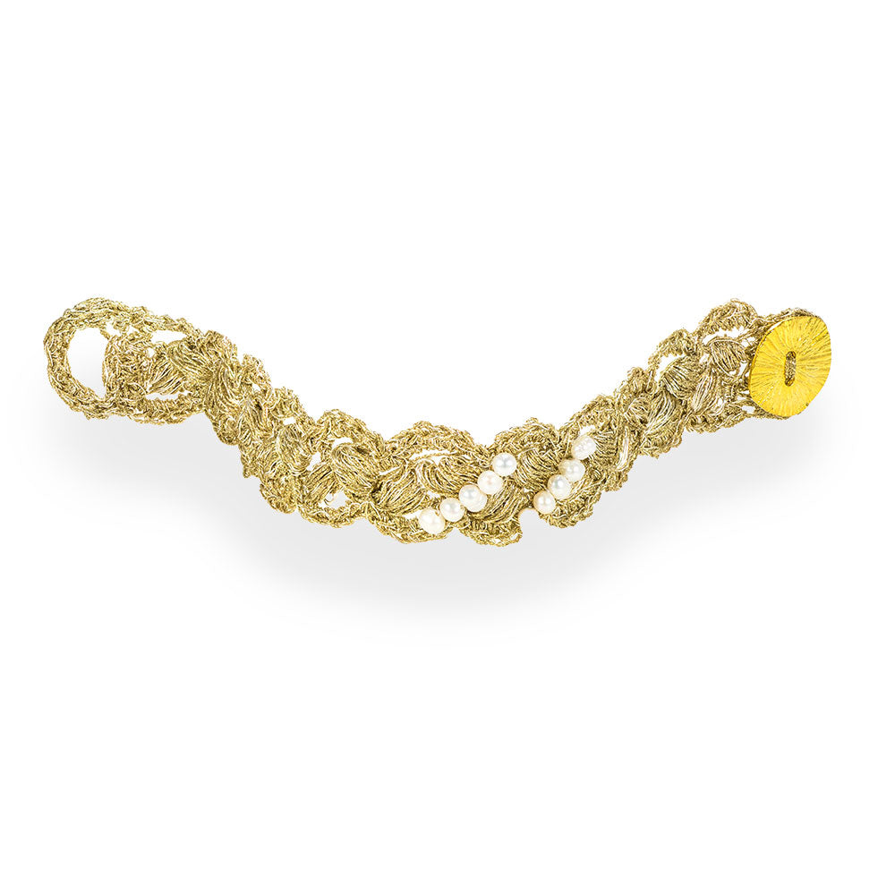 Handmade Gold Plated Crochet Bracelet Braid with Pearls - Anthos Crafts