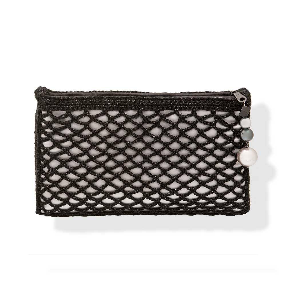 Handmade Black Silver Shimmering Knitted Crochet Bag - Anthos Crafts