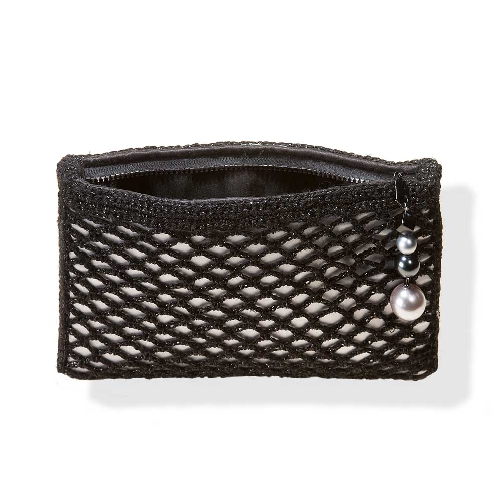 Handmade Black Silver Shimmering Knitted Crochet Bag - Anthos Crafts