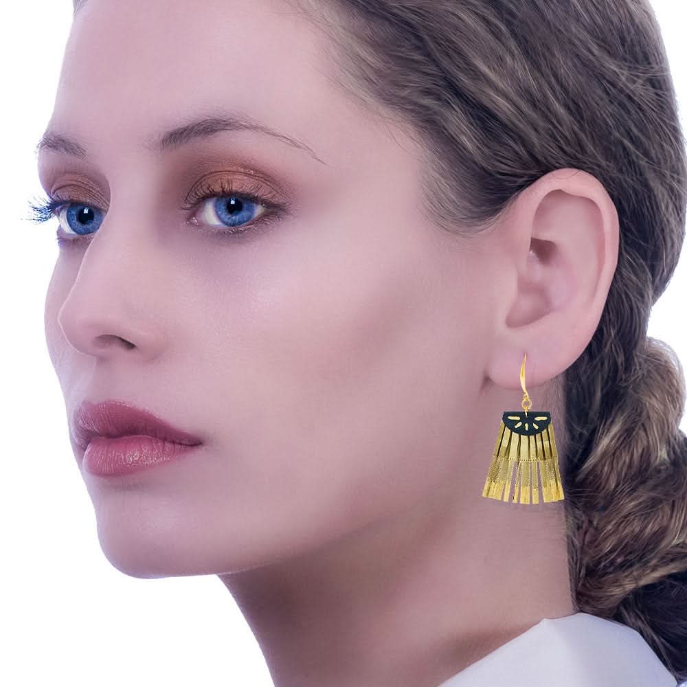 Satin Pleated Drop Earrings Scallop Gold SL-GO - Anthos Crafts