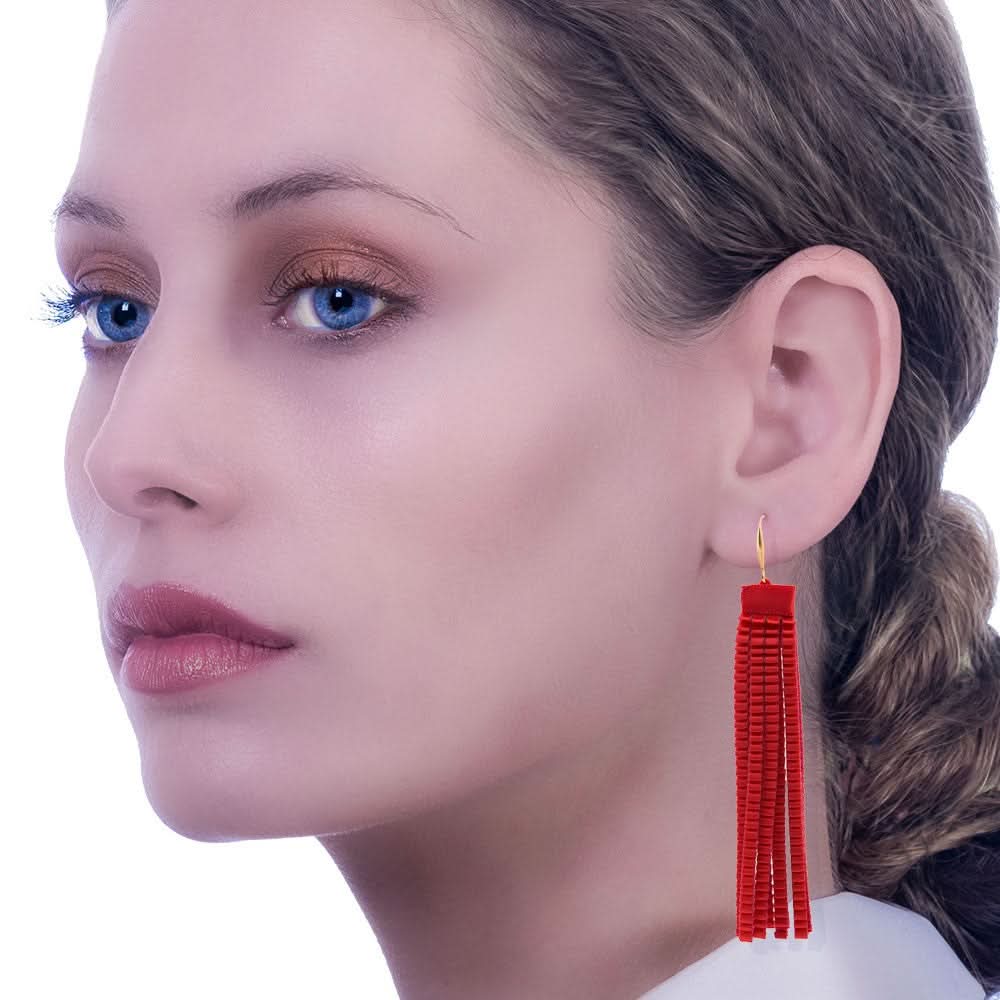 Satin Pleated Earrings Essilp Red e-RE - Anthos Crafts