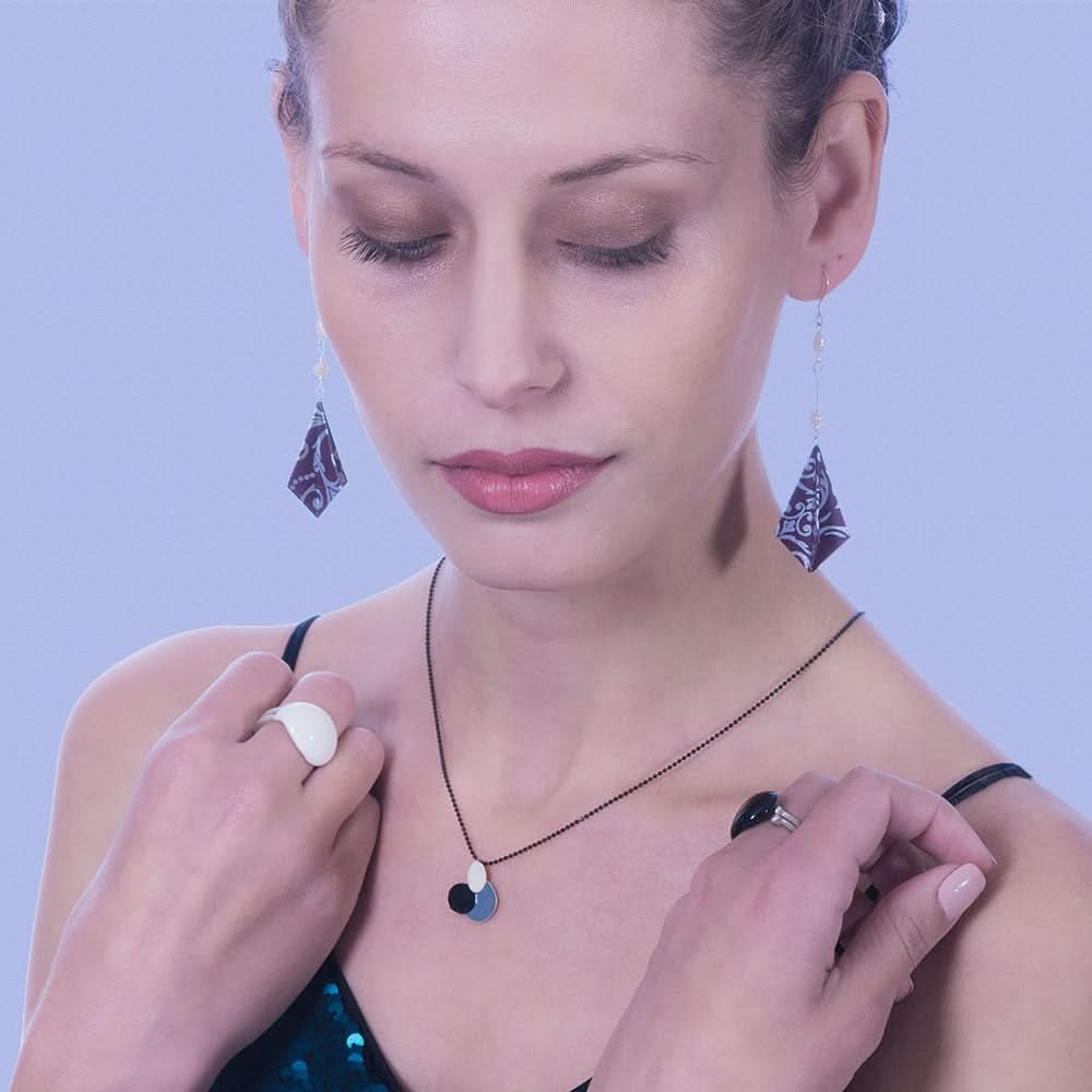 Origami Earrings Purple Silver Diamonds With Pearls - Anthos Crafts