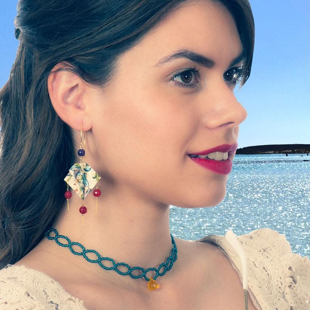 Origami Earrings Multicolor Manta Rays With Gemstones - Anthos Crafts