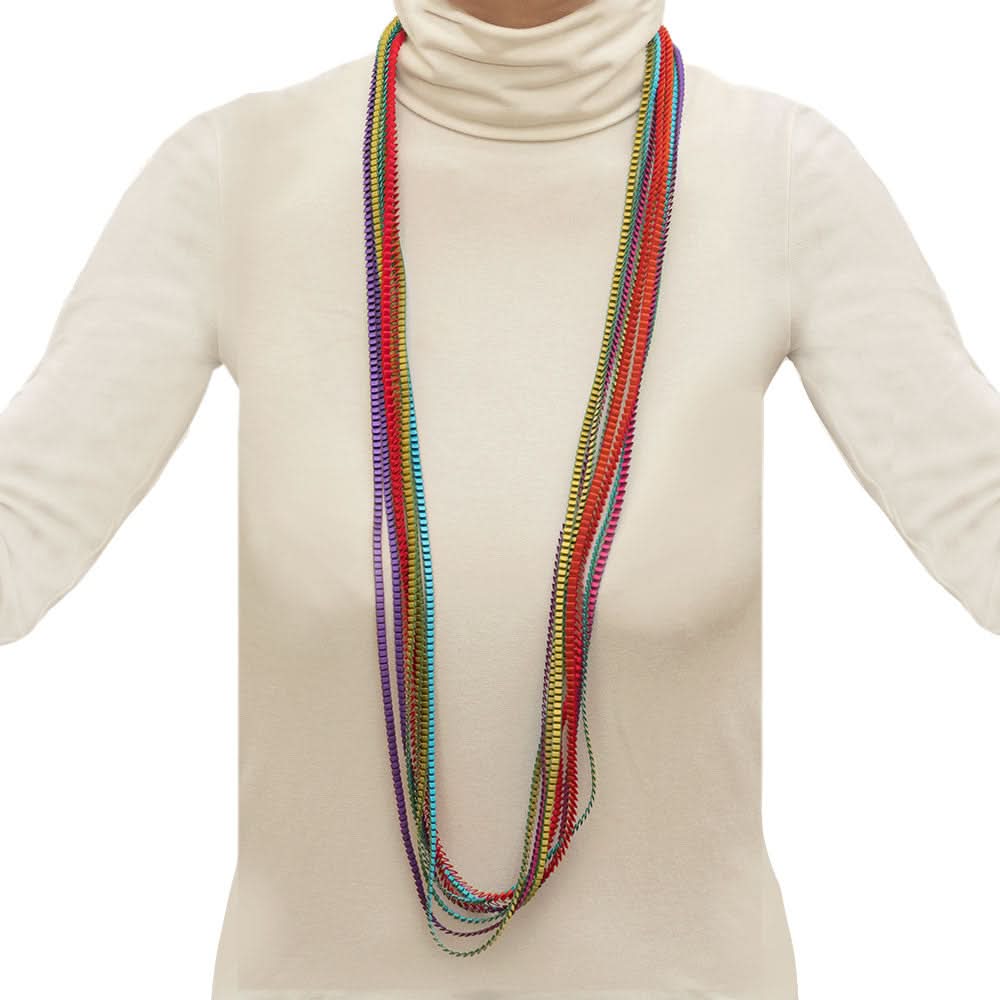 Satin Pleated Necklace Essilp Red Gold Turquoise Fuchsia KL 11 - Anthos Crafts