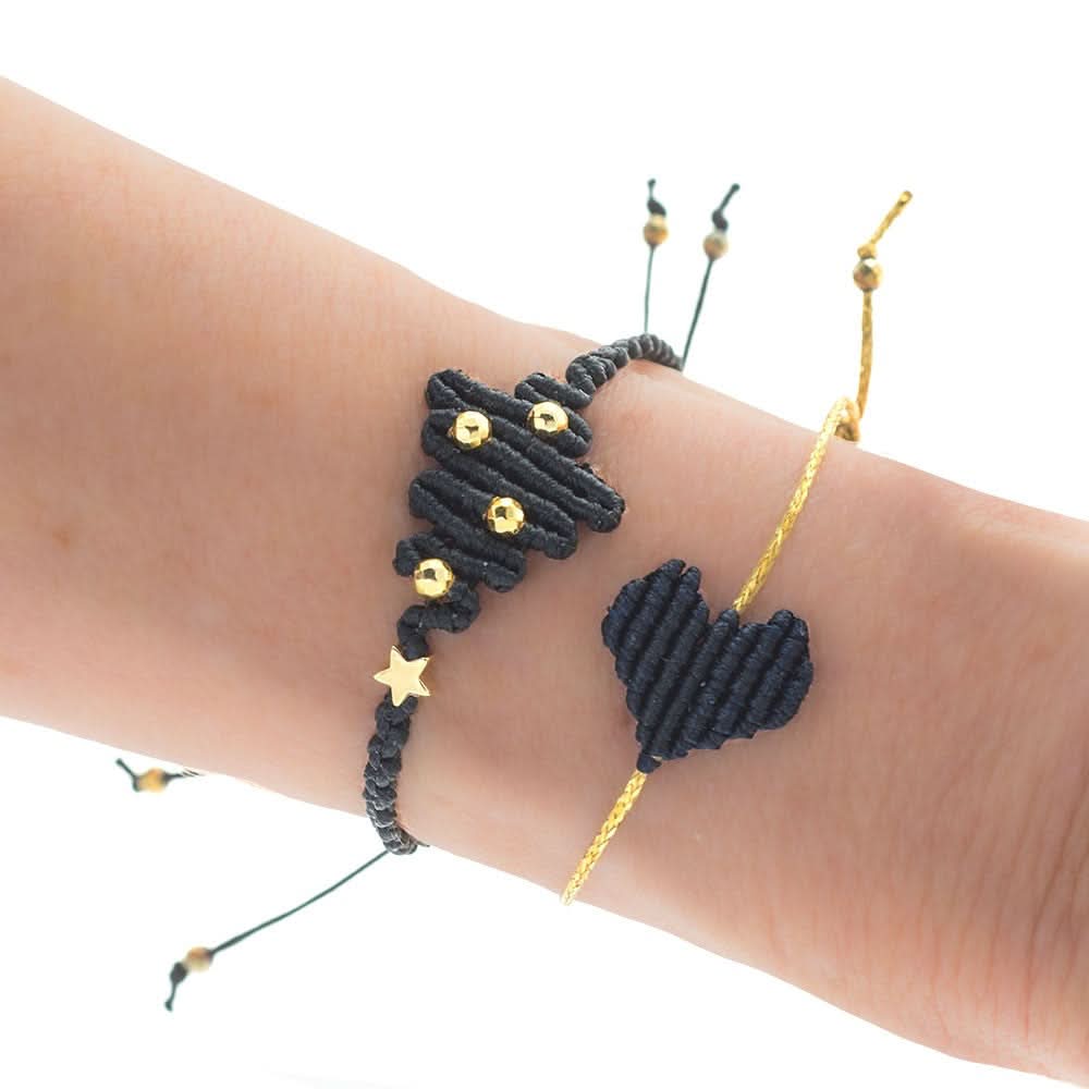 Handmade Macrame Black Gold Bracelet Christmas Tree - Anthos Crafts