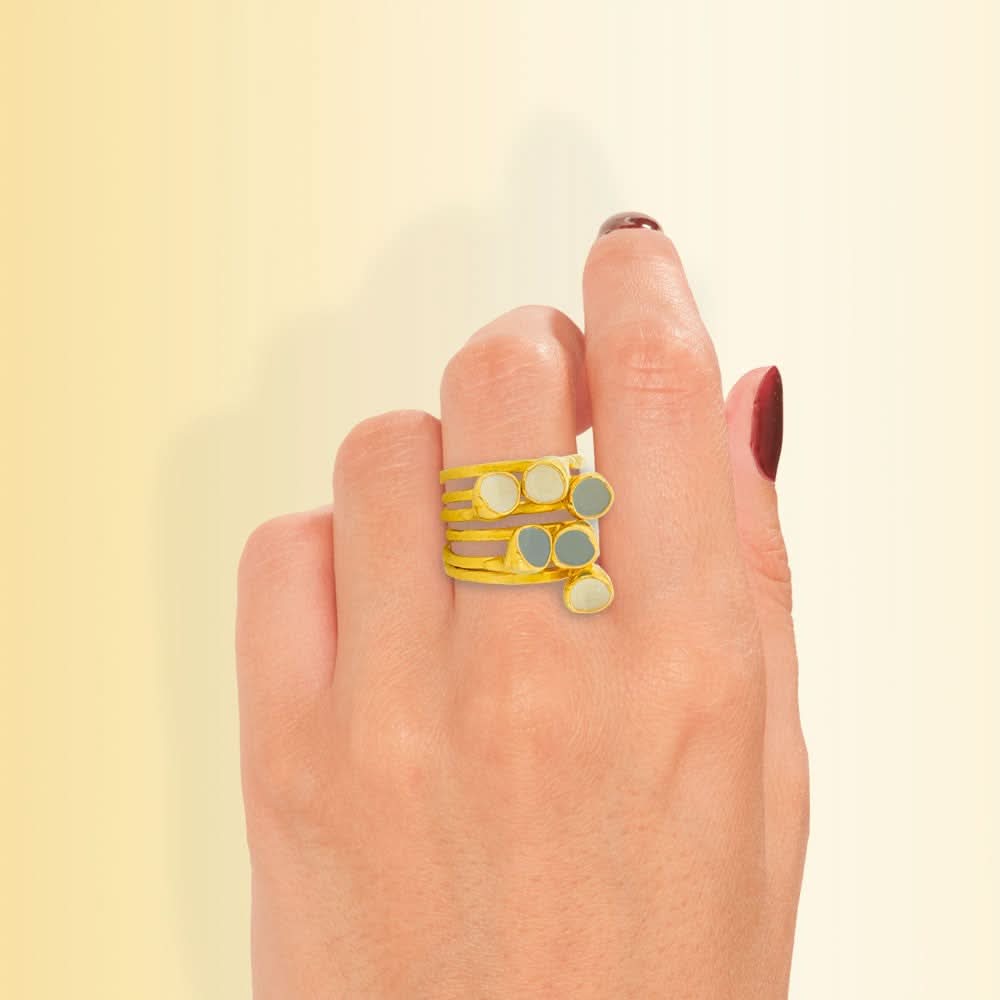 Handmade Gold Plated Ring with Ecru Enamel - Anthos Crafts