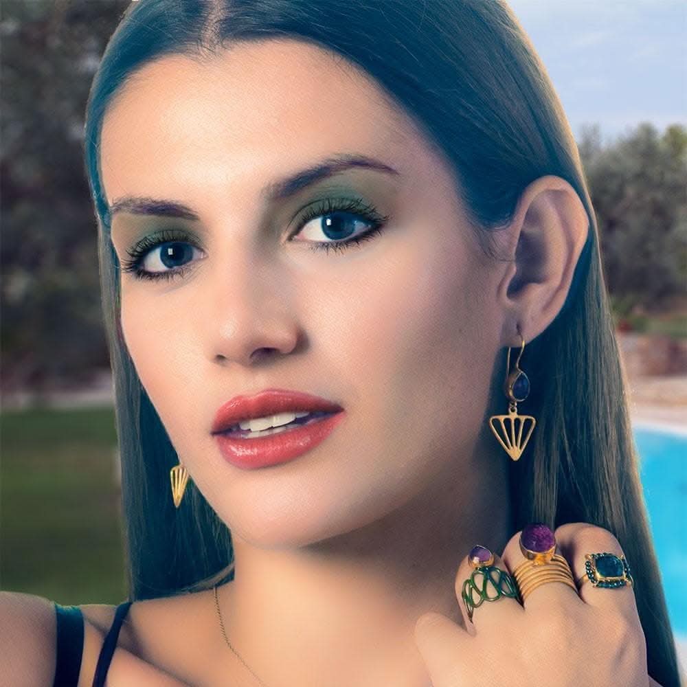 Handmade Gold Plated Silver Drop Earrings With Ruby Quartz Gemstones - Anthos Crafts