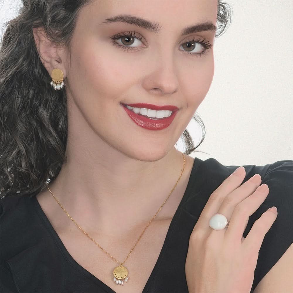 Handmade Short Gold Plated Silver Chain Necklace With Freshwater Pearls - Anthos Crafts