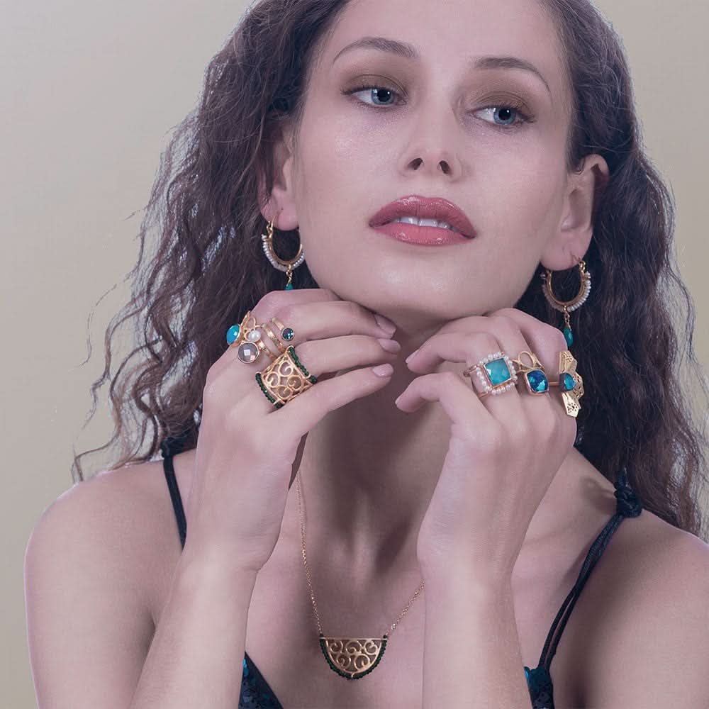 Handmade Gold Plated Silver Drop Earrings With Green Onyx & Pearls - Anthos Crafts