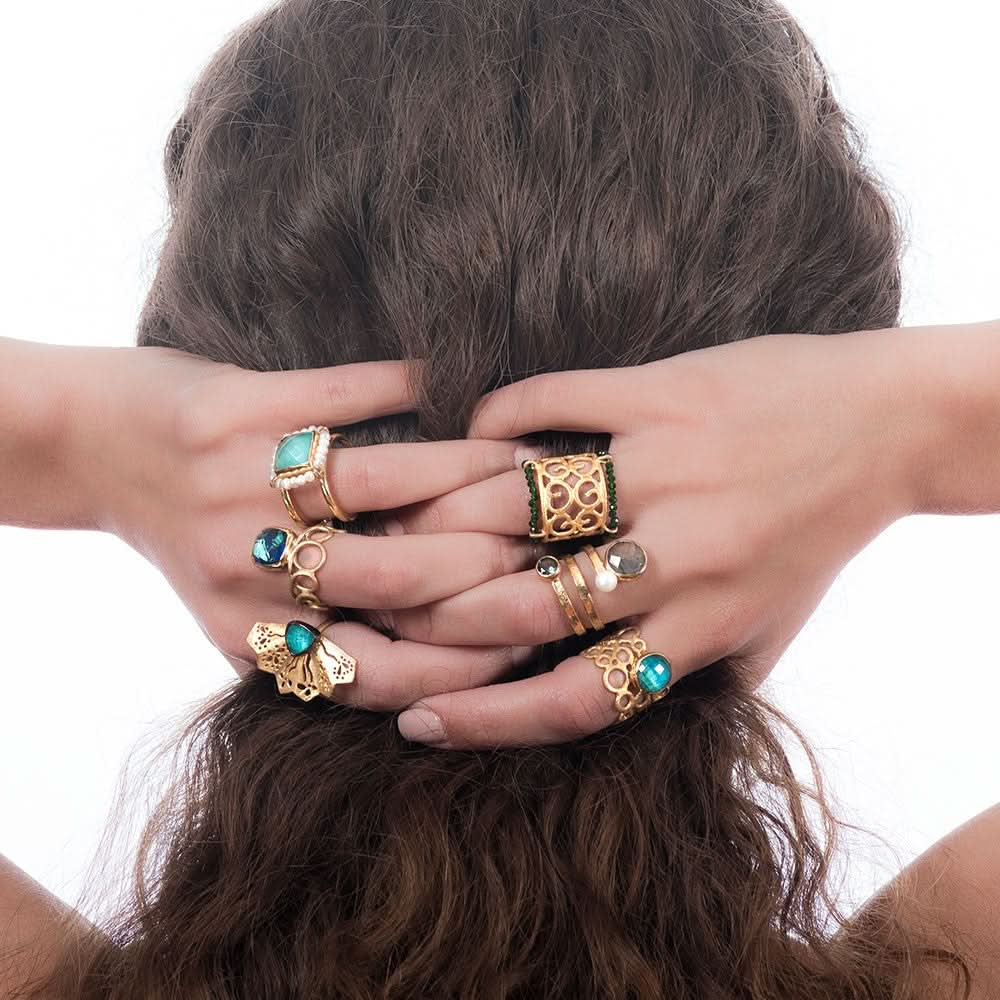 Handmade Gold Plated Silver Ring With Labradorite & Pearl - Anthos Crafts