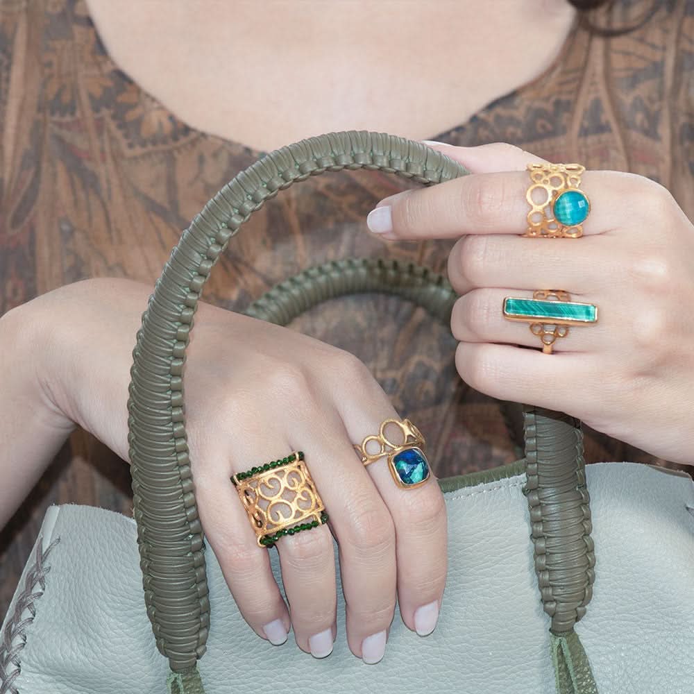 Handmade Gold Plated Silver Ring With Chrysocolla Gemstone - Anthos Crafts