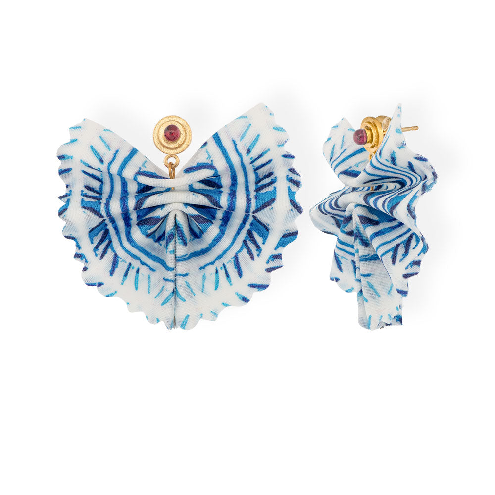 Origami Earrings Navy White Fans With Amethyst - Anthos Crafts