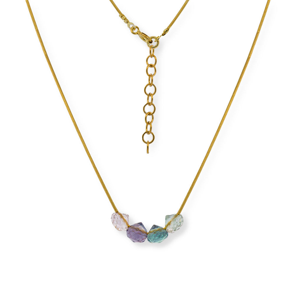 Handmade Short Gold Plated Silver Chain Necklace With Tourmalines - Anthos Crafts