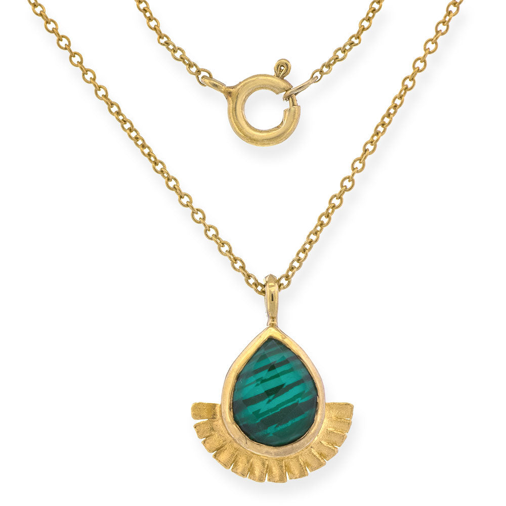 Handmade Gold Plated Silver Short Chain Necklace With Malachite - Anthos Crafts