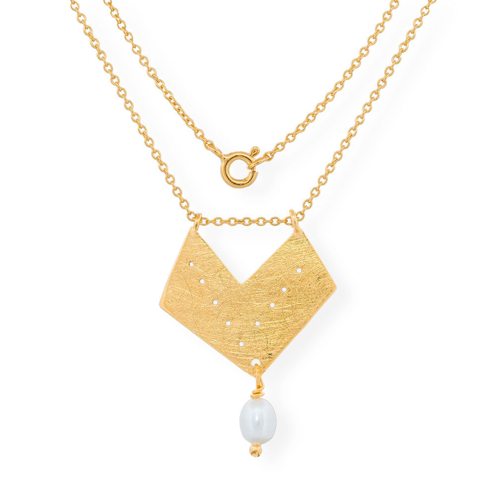 Χειροποίητο Επίχρυσο Ασημένιο Κολιέ με Μαργαριτάρι