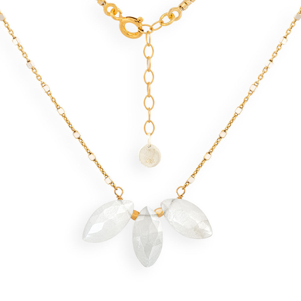 Handmade Gold Plated Silver Necklace With 3 Moonstones - Anthos Crafts