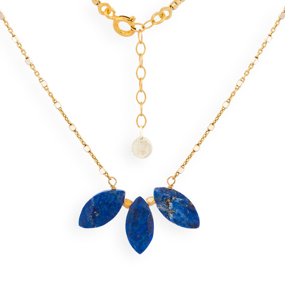 Handmade Gold Plated Silver Necklace With 3 Lapis Lazuli - Anthos Crafts
