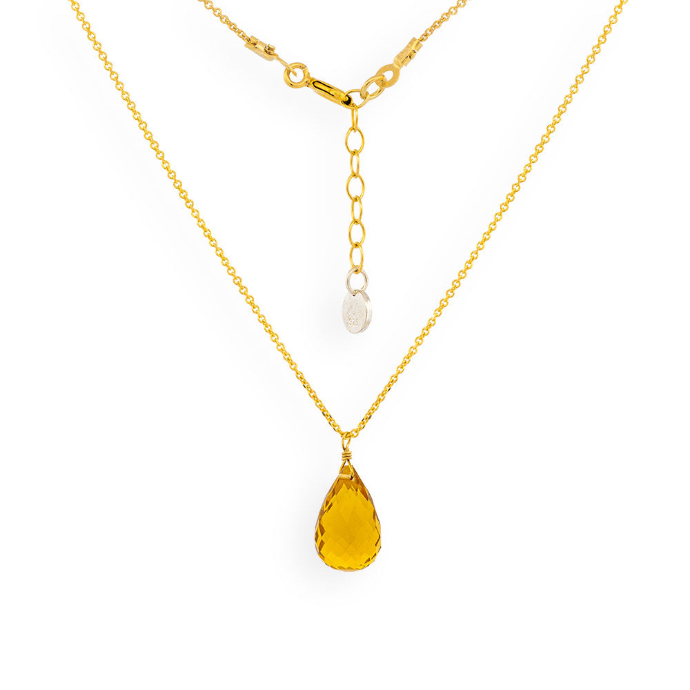 Handmade Gold Plated Silver Necklace With Citrine Drop - Anthos Crafts