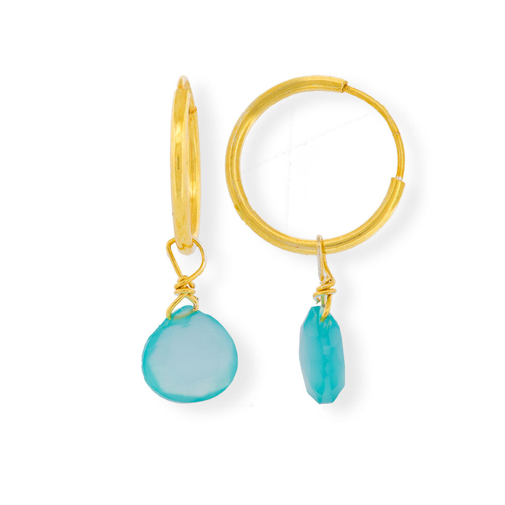 Handmade Gold Plated Silver Hoop Earrings With Aqua Agate - Anthos Crafts