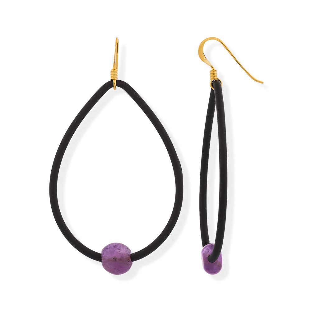 Handmade Rubber Drop Earrings With Amethyst - Anthos Crafts