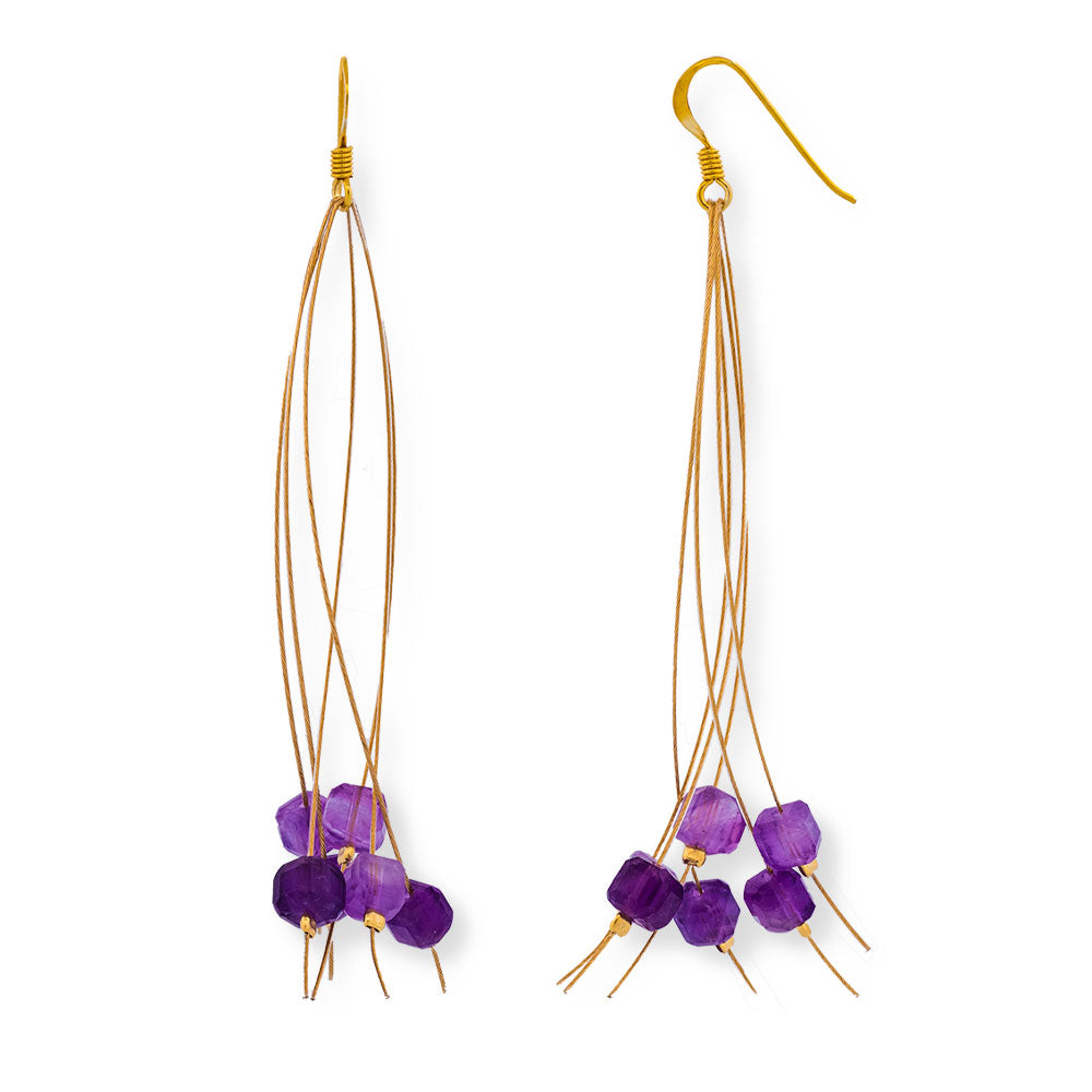 Handmade Gold Plated Wire Earrings With Amethyst - Anthos Crafts