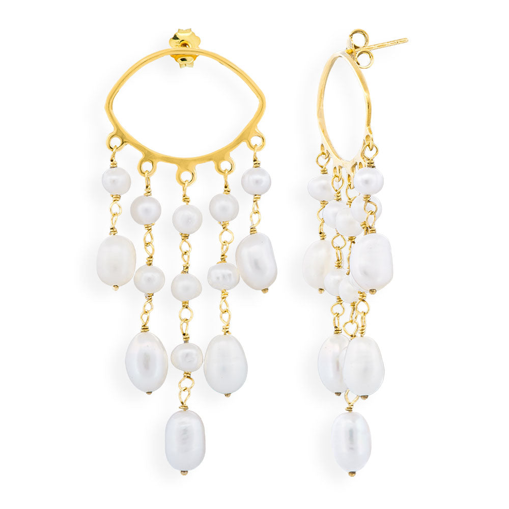 Handmade Gold Plated Silver Dangle Earrings With Pearls - Anthos Crafts