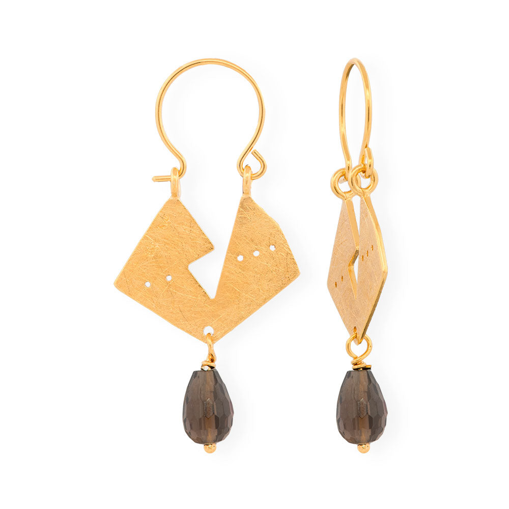 Handmade Gold Plated Silver Drop Earrings With Smoky Quartz - Anthos Crafts