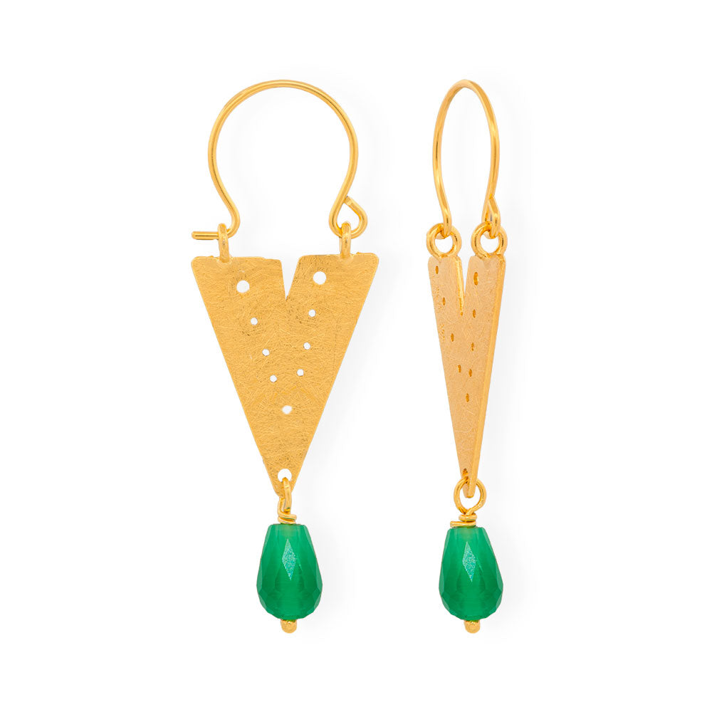 Handmade Gold Plated Silver Drop Earrings With Cat&#39;s Eye - Anthos Crafts