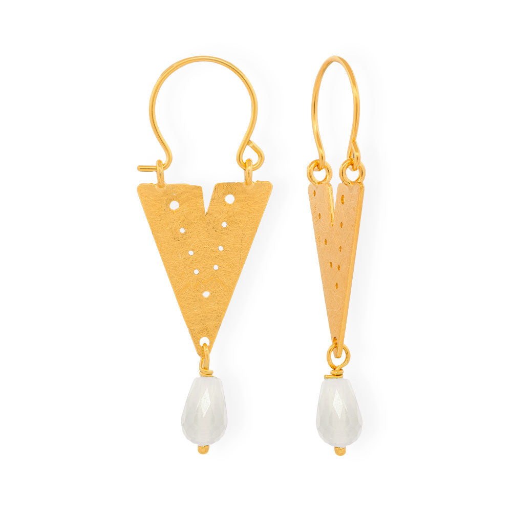 Handmade Gold Plated Silver Drop Earrings With Pearls - Anthos Crafts
