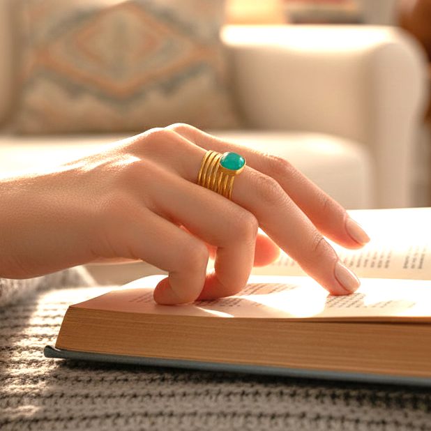 Handmade Gold Plated Silver Ring With Aqua Chalcedony Quartz - Anthos Crafts