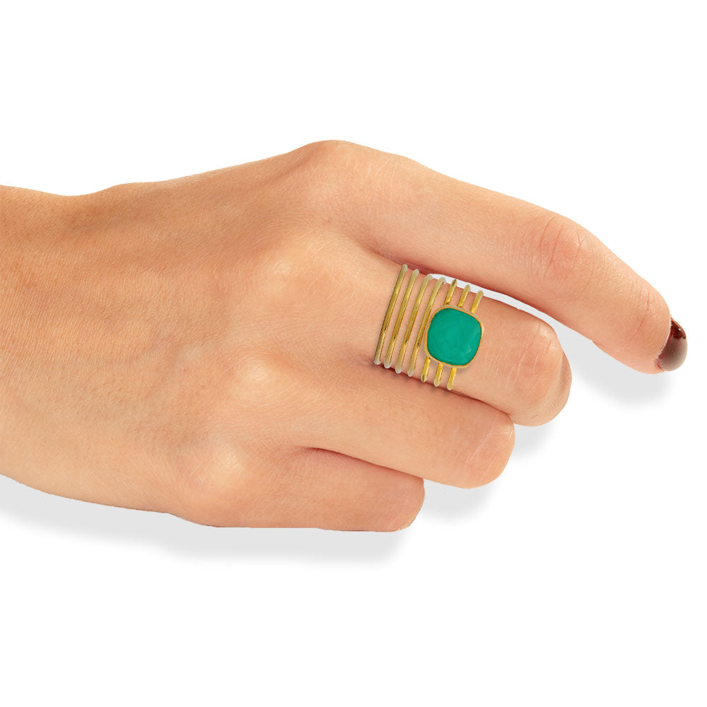 Handmade Gold Plated Silver Ring With Aqua Chalcedony Quartz - Anthos Crafts