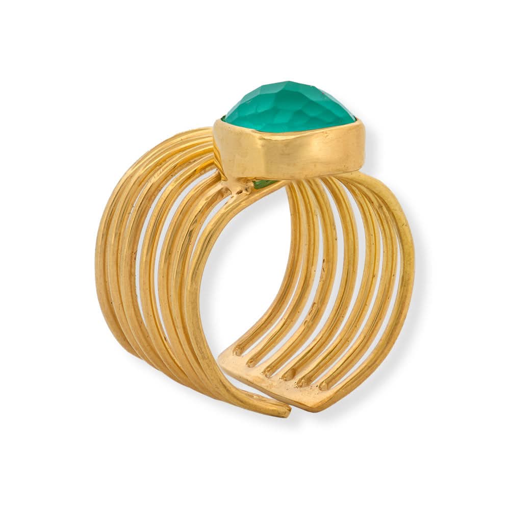 Handmade Gold Plated Silver Ring With Aqua Chalcedony Quartz - Anthos Crafts