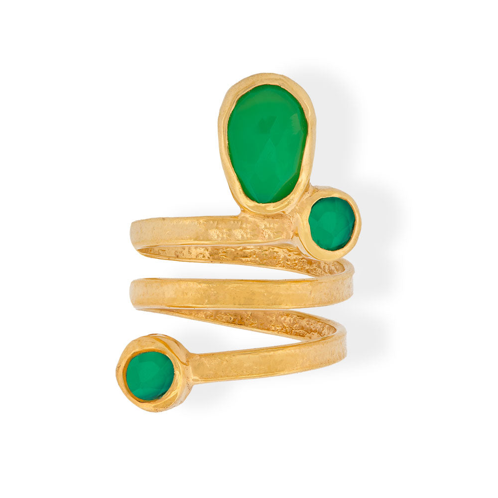 Handmade Gold Plated Silver Ring With Chrysoprase &amp; Onyx - Anthos Crafts