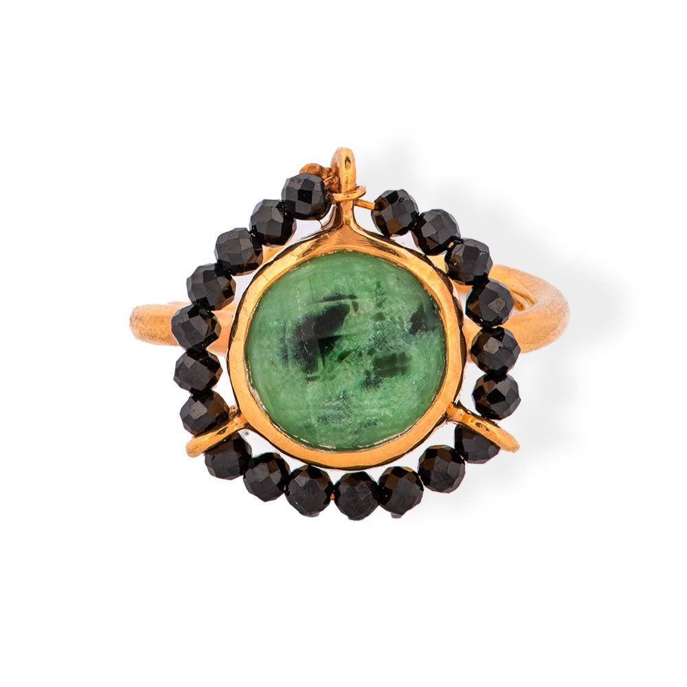 Handmade Gold Plated Silver Ring With Zoisite & Spinels - Anthos Crafts