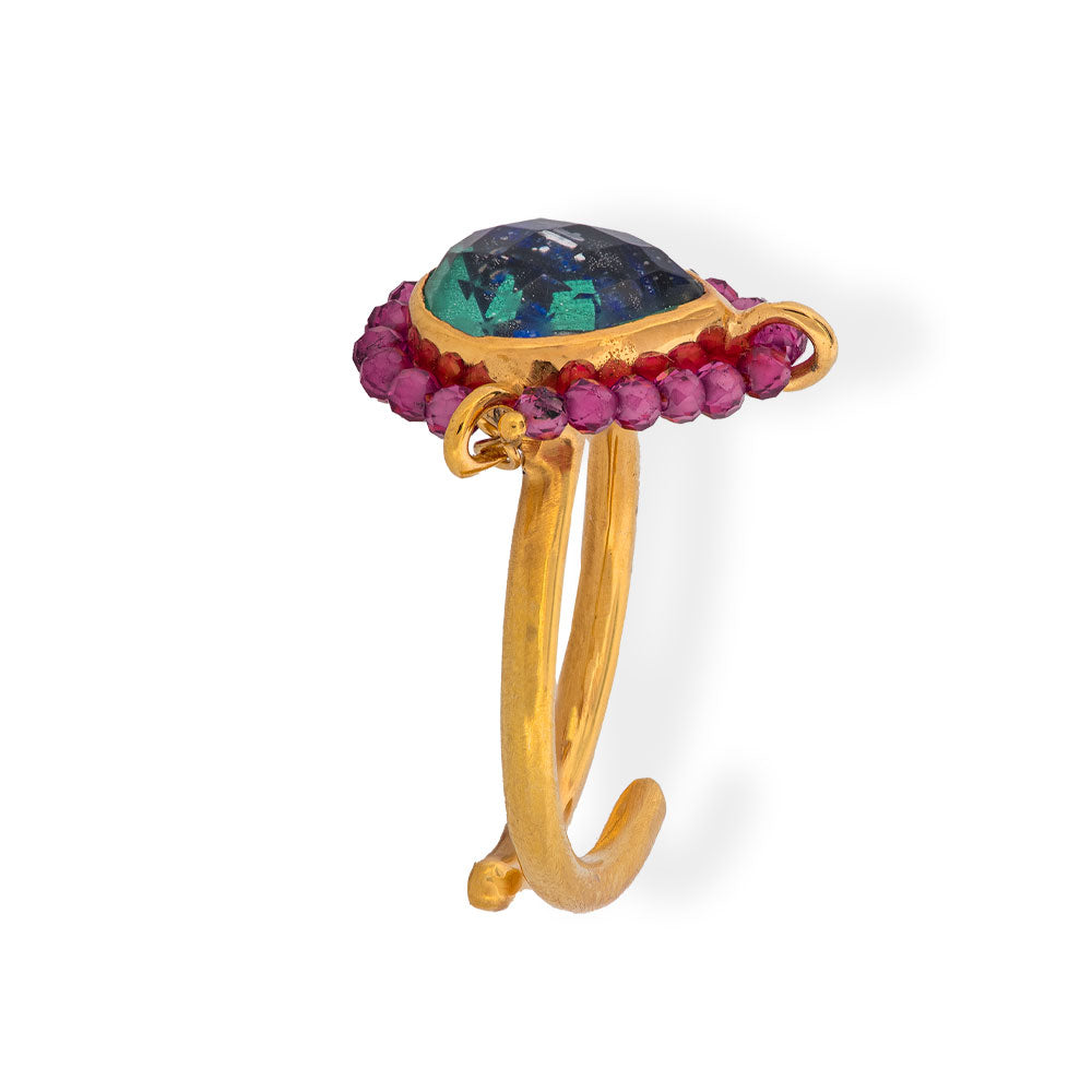 Handmade Gold Plated Silver Ring With Azurmalachite & Rhodolites - Anthos Crafts