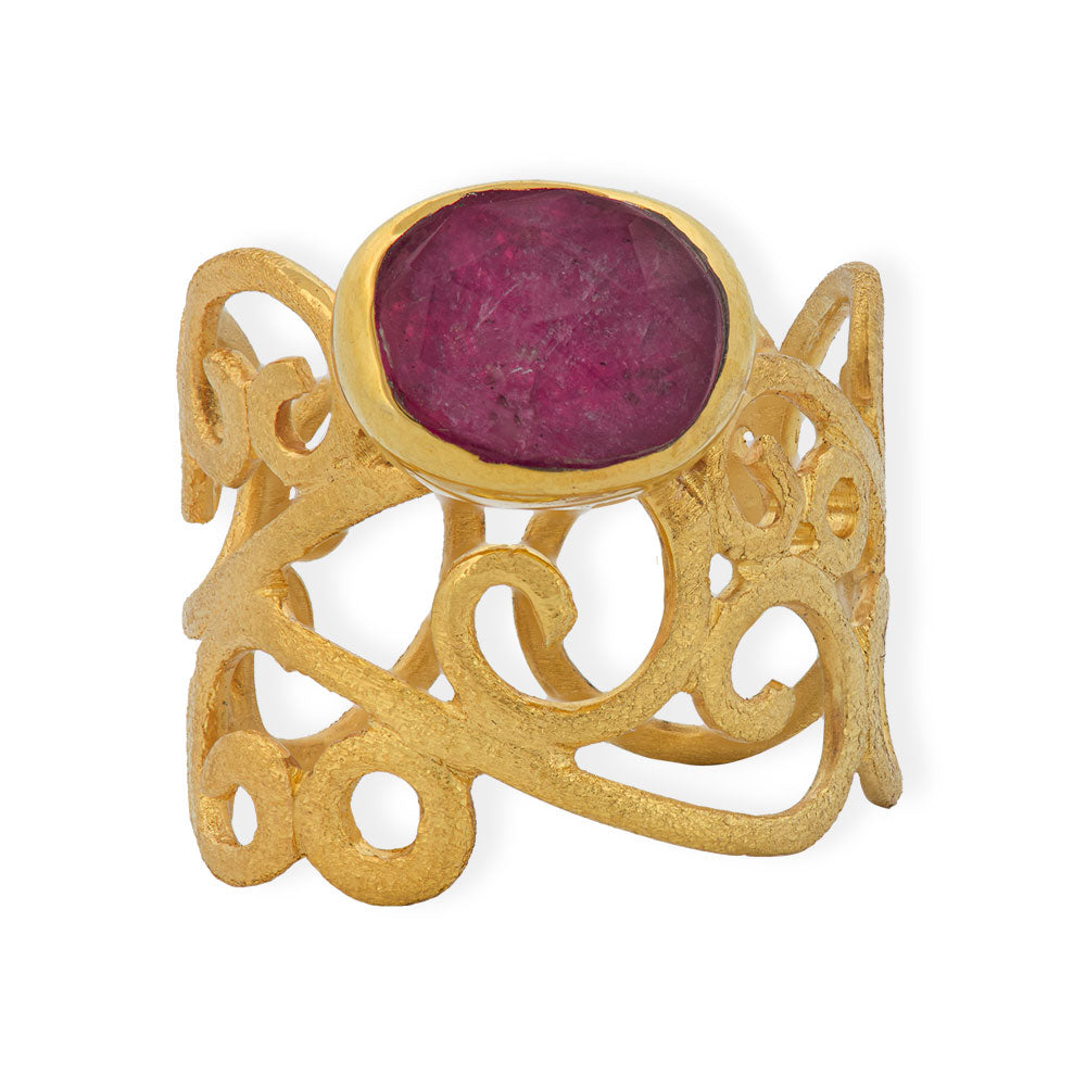 Handmade Gold Plated Silver Ring With Ruby Quartz - Anthos Crafts