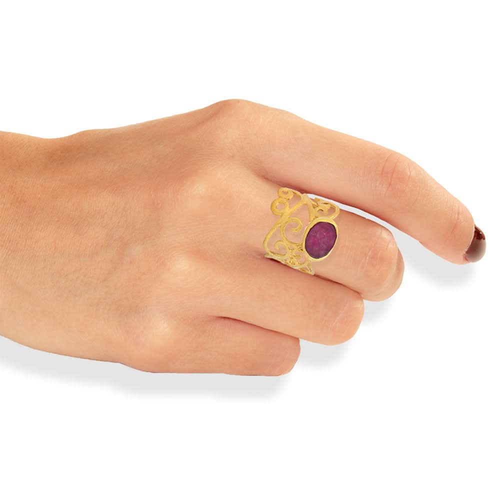 Handmade Gold Plated Silver Ring With Ruby Quartz - Anthos Crafts