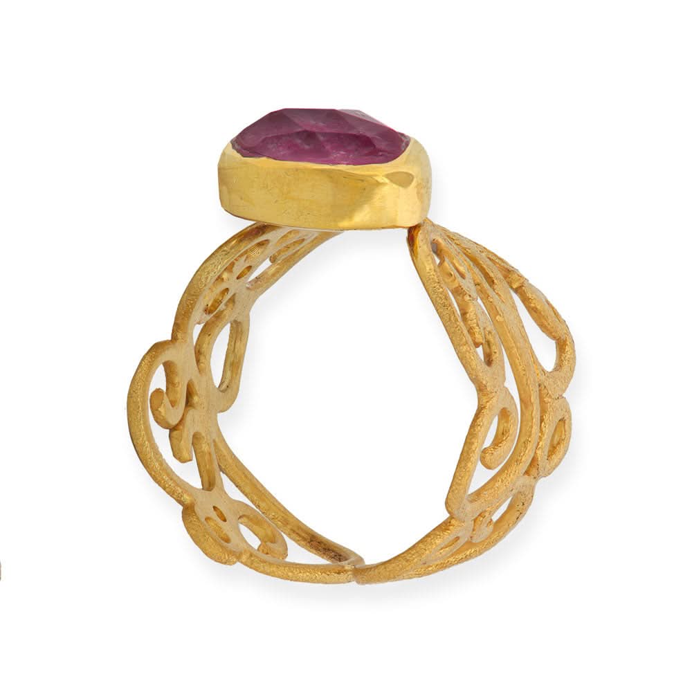 Handmade Gold Plated Silver Ring With Ruby Quartz - Anthos Crafts