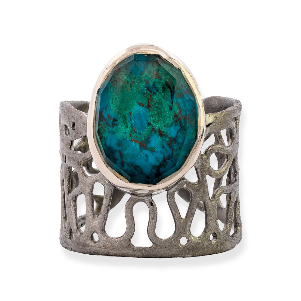 Handmade Black Plated Silver Ring With Chrysocolla Gemstone - Anthos Crafts